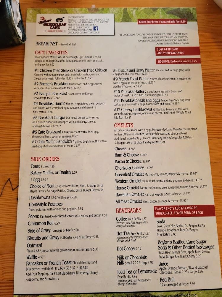 Nathan's Greenleaf Cafe Menu
